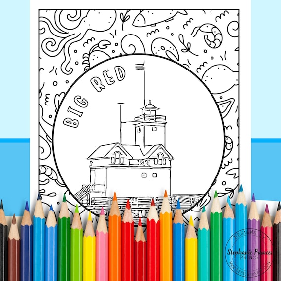 Big red coloring page lighthouse coloring page holland coloring page lake michigan coloring sheet beach coloring sheet digital download