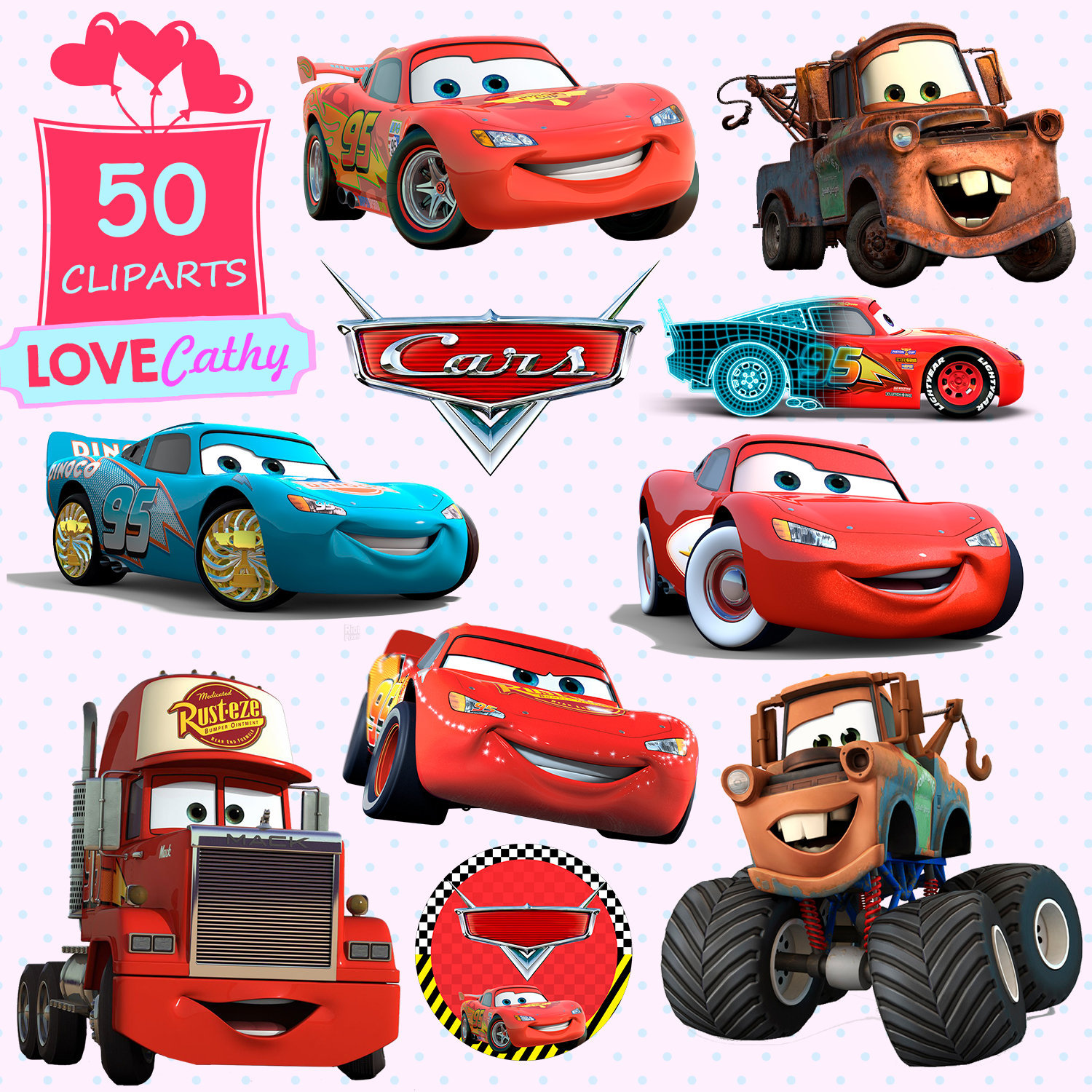 Cars lightning mcqueen clipart digital png printable party decoration instant download