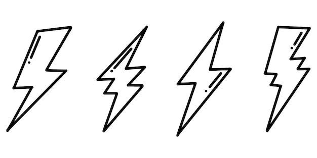 Premium vector set of hand drawn vector doodle electric lightning bolt symbol sketch illustrationsvector ilustration