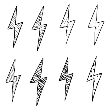 Premium vector hand drawn vector doodle electric lightning bolt symbol sketch illustrations