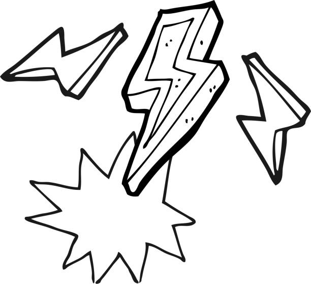 Freehand drawn black and white cartoon lightning bolt doodle stock illustration