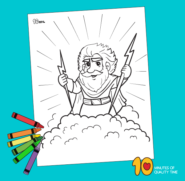 Zeus holding a lightning bolt coloring page â minutes of quality time