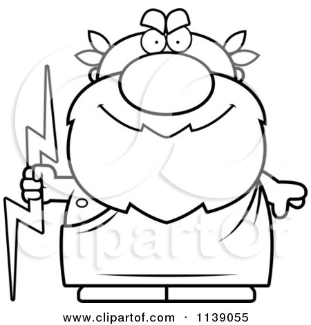 Cartoon clipart of a black and white greek man holding a lightning bolt