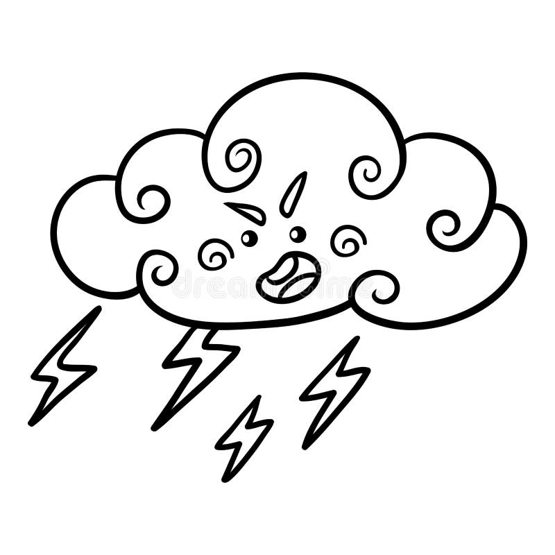 Coloring book thundercloud with lightning and raindrops stock vector