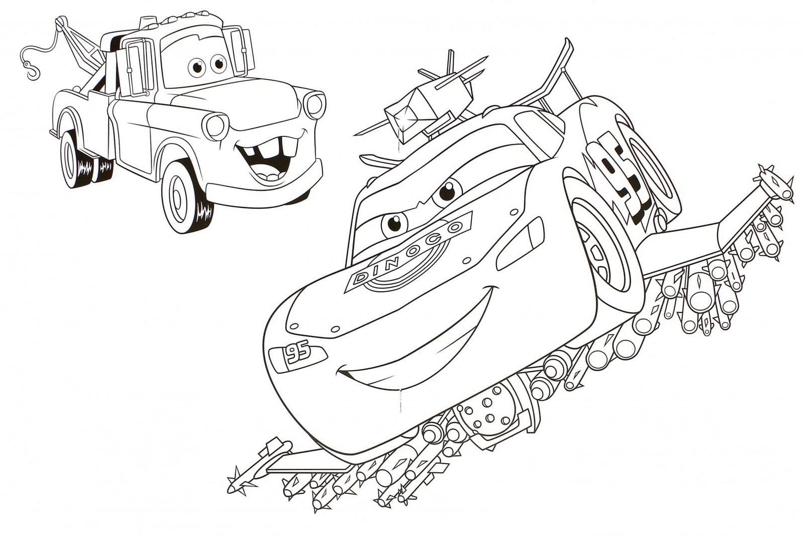Lightning mcqueen with missiles coloring page