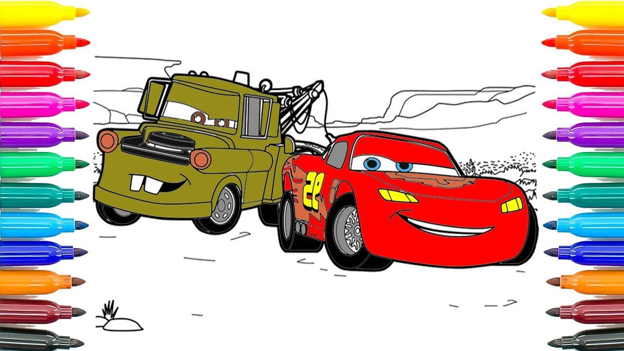 How to coloring cars tow mater and lightning mcqueen coloring pages how to funny coloring book