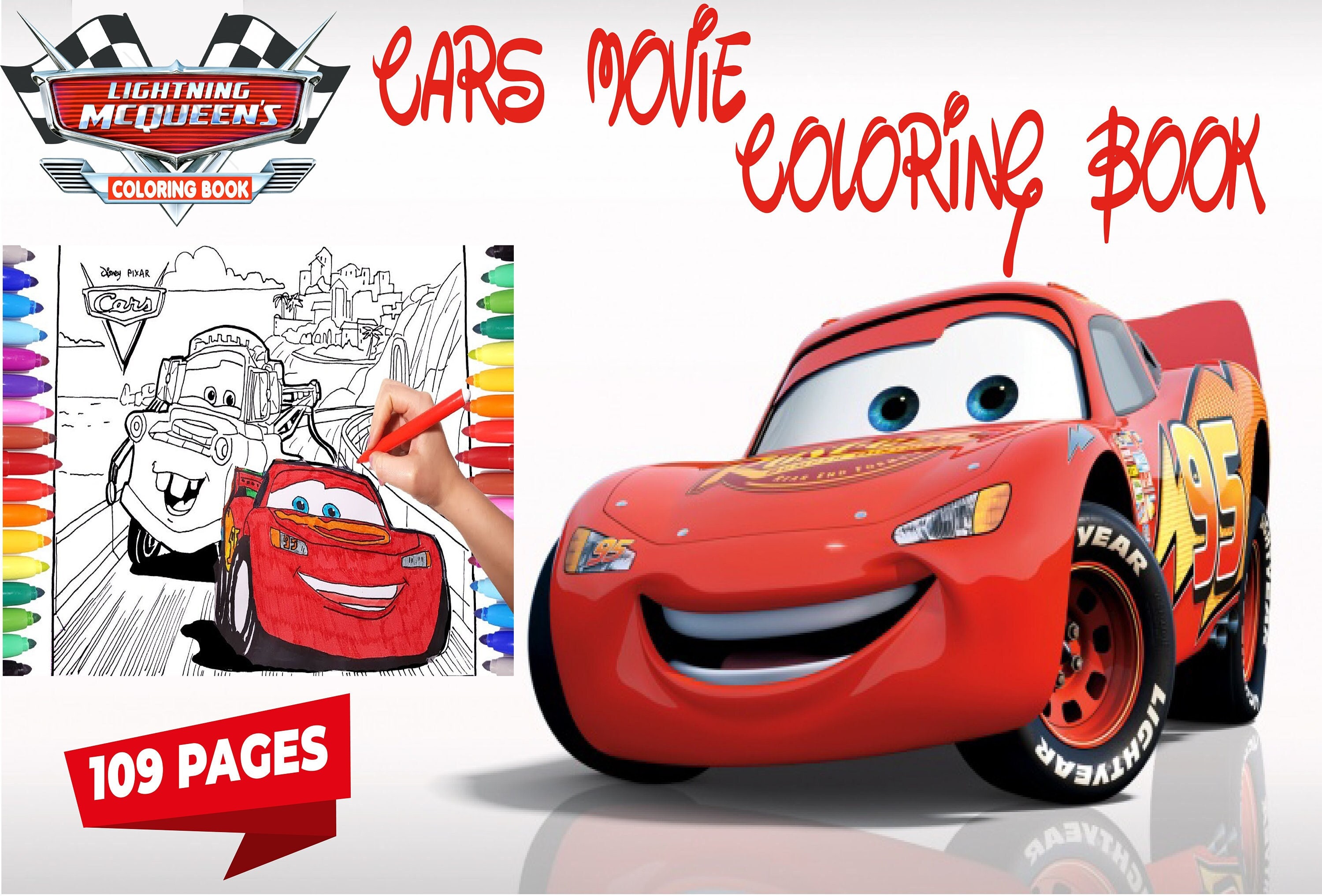 Cars movie jumbo coloring book lightning mcqueen pages kids art instant download