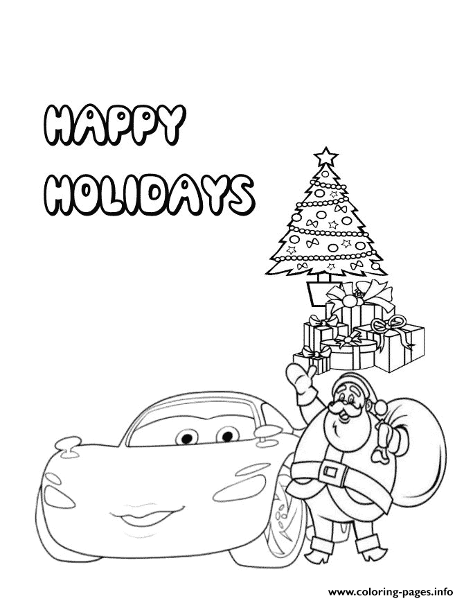 Disney cars with christmas santa claus coloring page printable