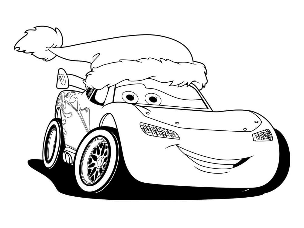 Lightning mcqueen with santa hat coloring page