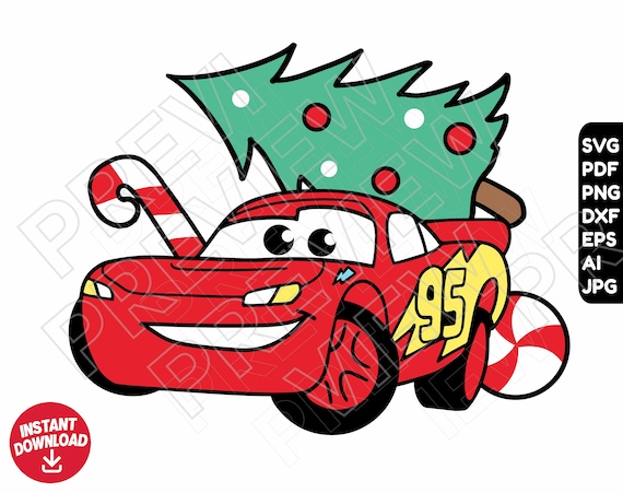 Cars christmas svg png dxf clipart lightning mcqueen christmas car tree cut file layered by color instant download