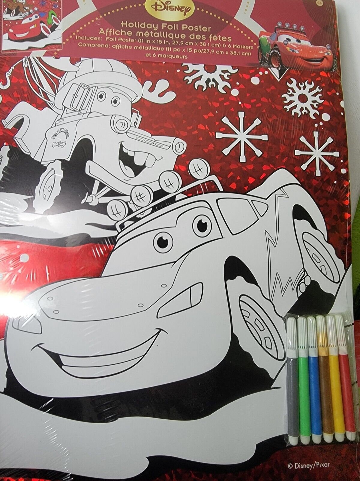 Disney pixar cars holiday foil coloring poster markers mater lightning mcqueen