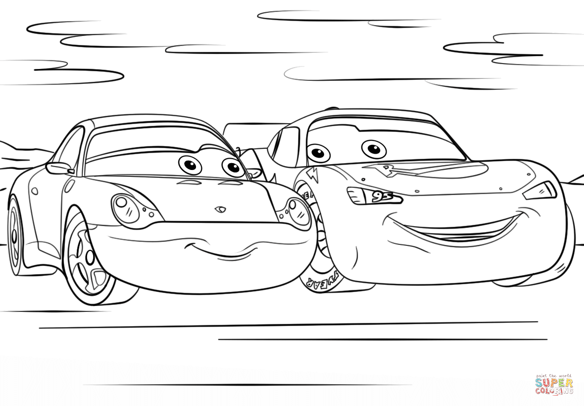 Lightning mcqueen and sally from cars coloring page free printable coloring pages