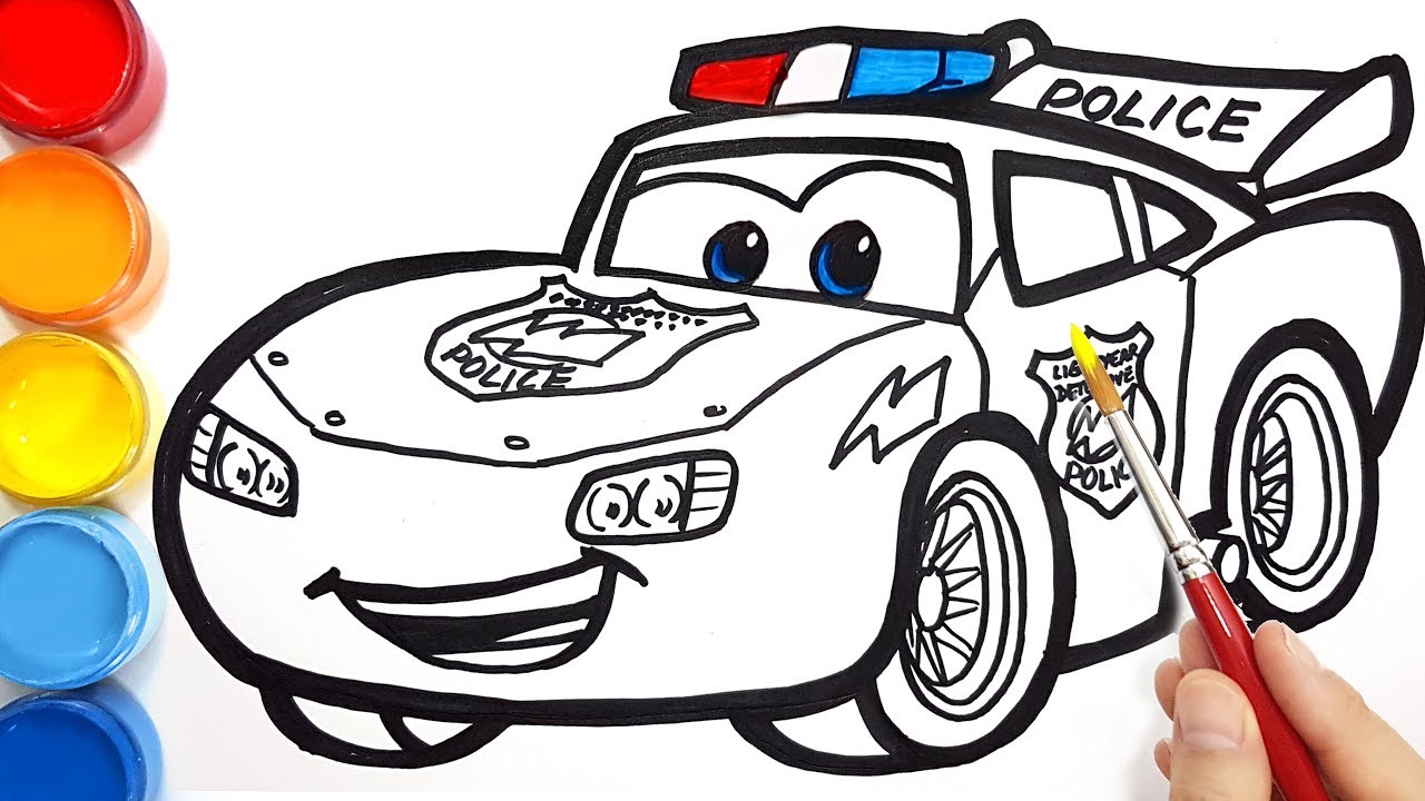 Draw a police car lightning cqueen for kids cars coloring pages easy painting
