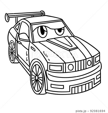 Racing car with face vehicle coloring page