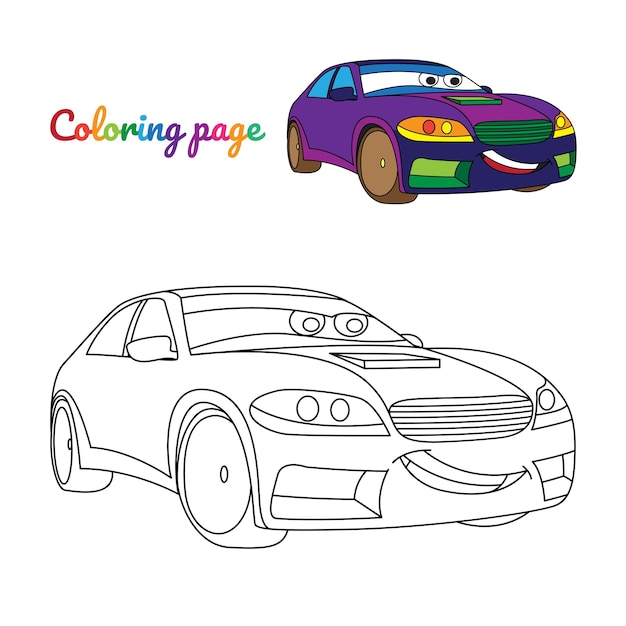 Premium vector coloring page for children with cartoon purple car character