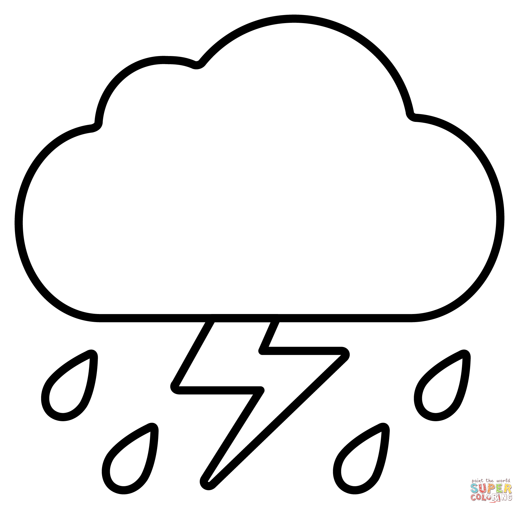 Cloud with lightning and rain emoji coloring page free printable coloring pages