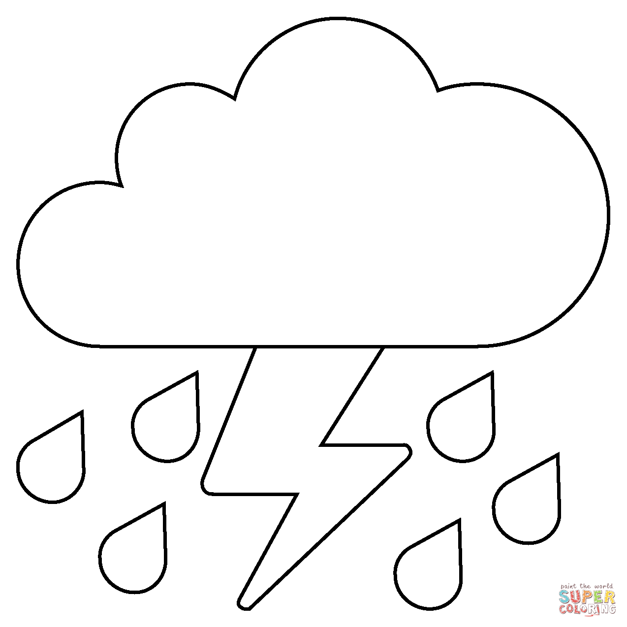 Cloud with lightning and rain emoji coloring page free printable coloring pages