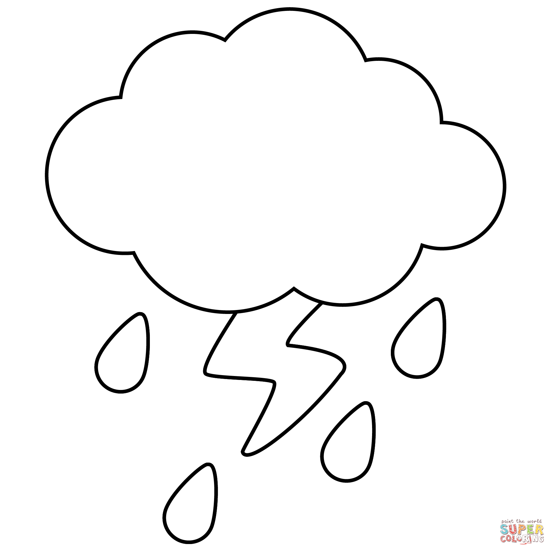 Cloud with lightning and rain emoji coloring page free printable coloring pages