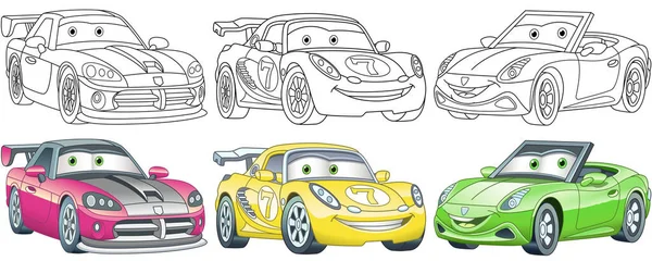 Cartoon cars coloring pages kids colorful clipart characters childish designs stock vector by sybirko