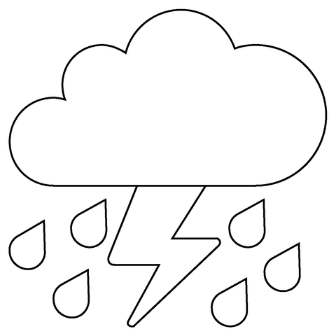 Cloud with lightning and rain emoji coloring page free printable coloring pages