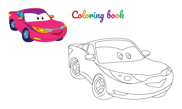 Premium vector coloring page for children with cartoon pink car characte