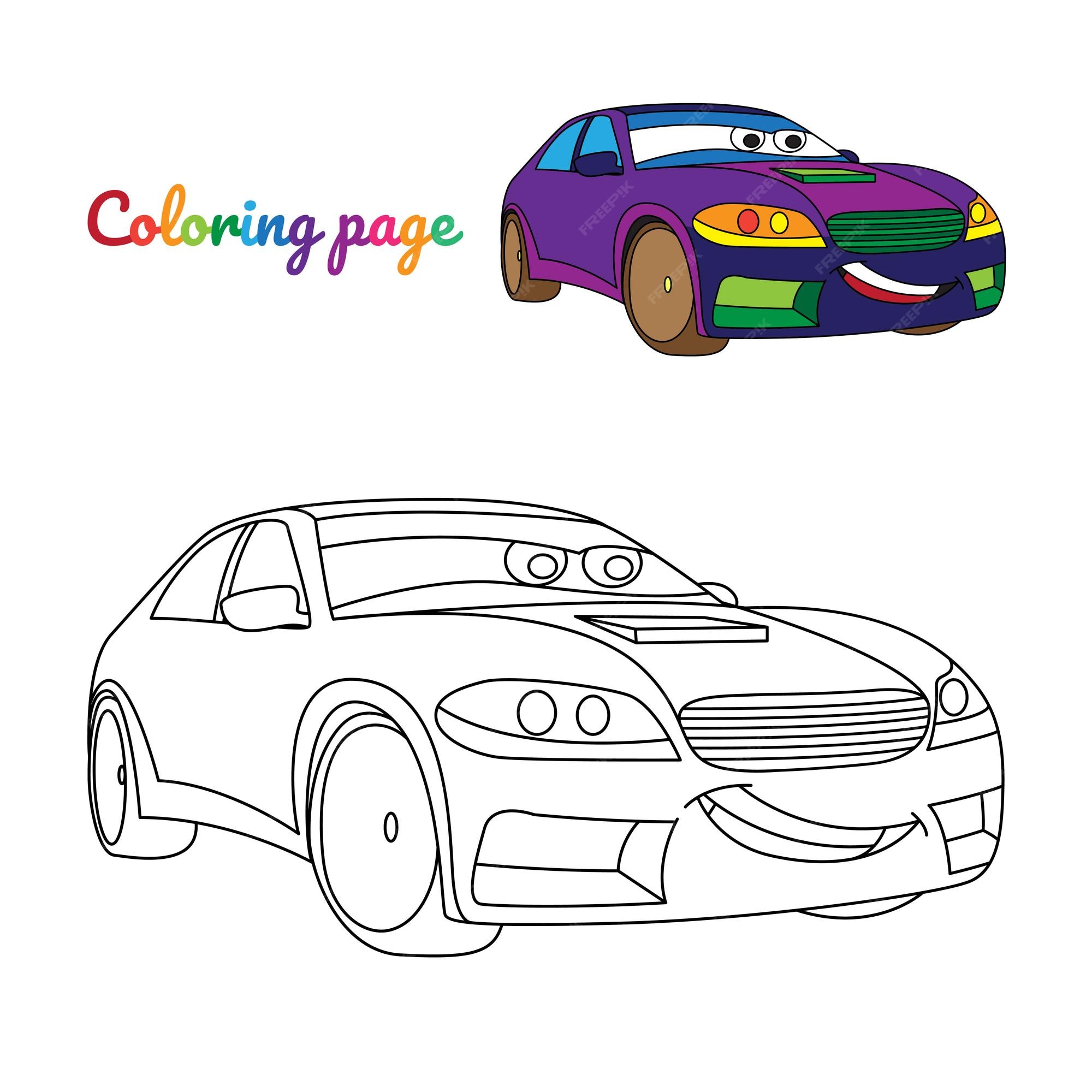 Premium vector coloring page for children with cartoon purple car character