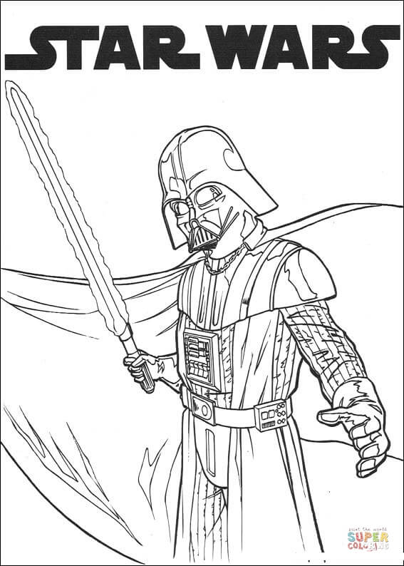 Darth vader with lightsaber coloring page free printable coloring pages