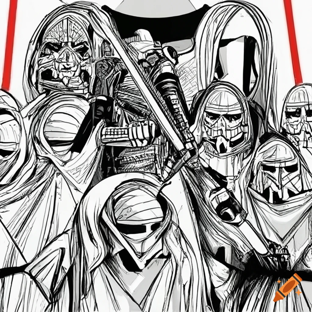 Can you draw an original droid sith lord with his lightsaber on leading his troops on