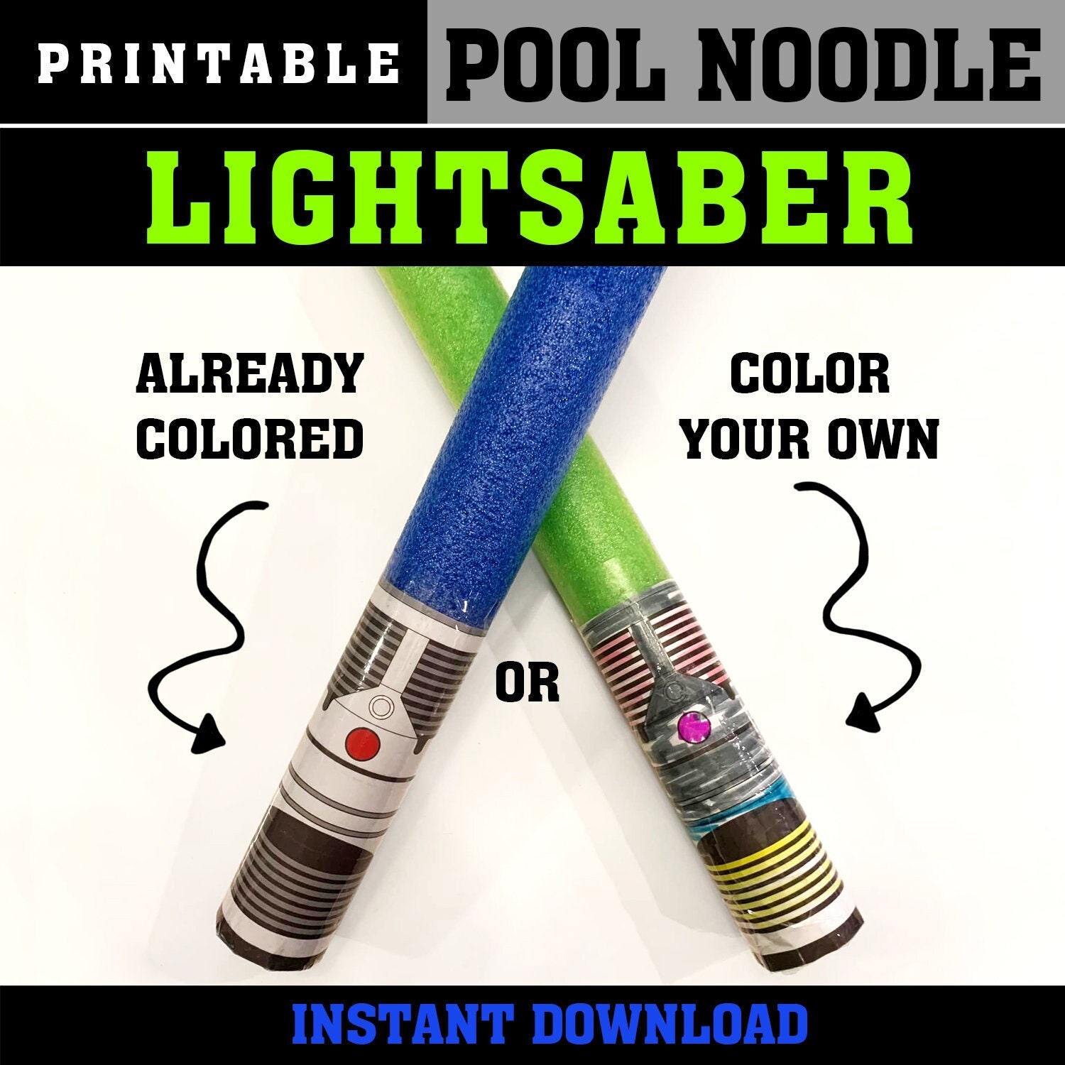 Lightsaber printable pool noodle wrap color your own or pre