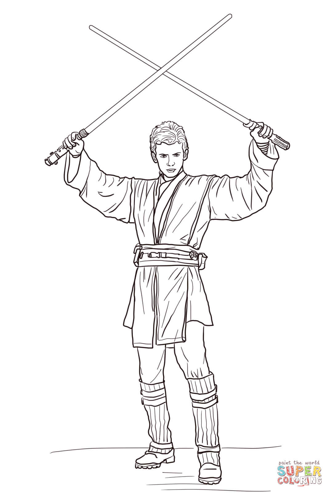 Anakin skywalker with two lightsabers coloring page free printable coloring pages