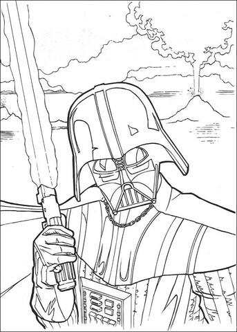 Darth vader with laser sword coloring page free printable coloring pages