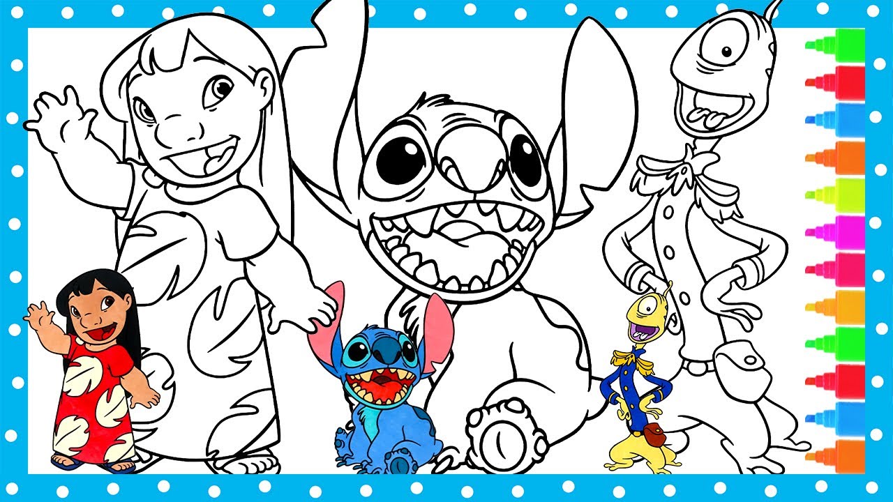 Coloring lilo and stitch coloring book pages happily snowball