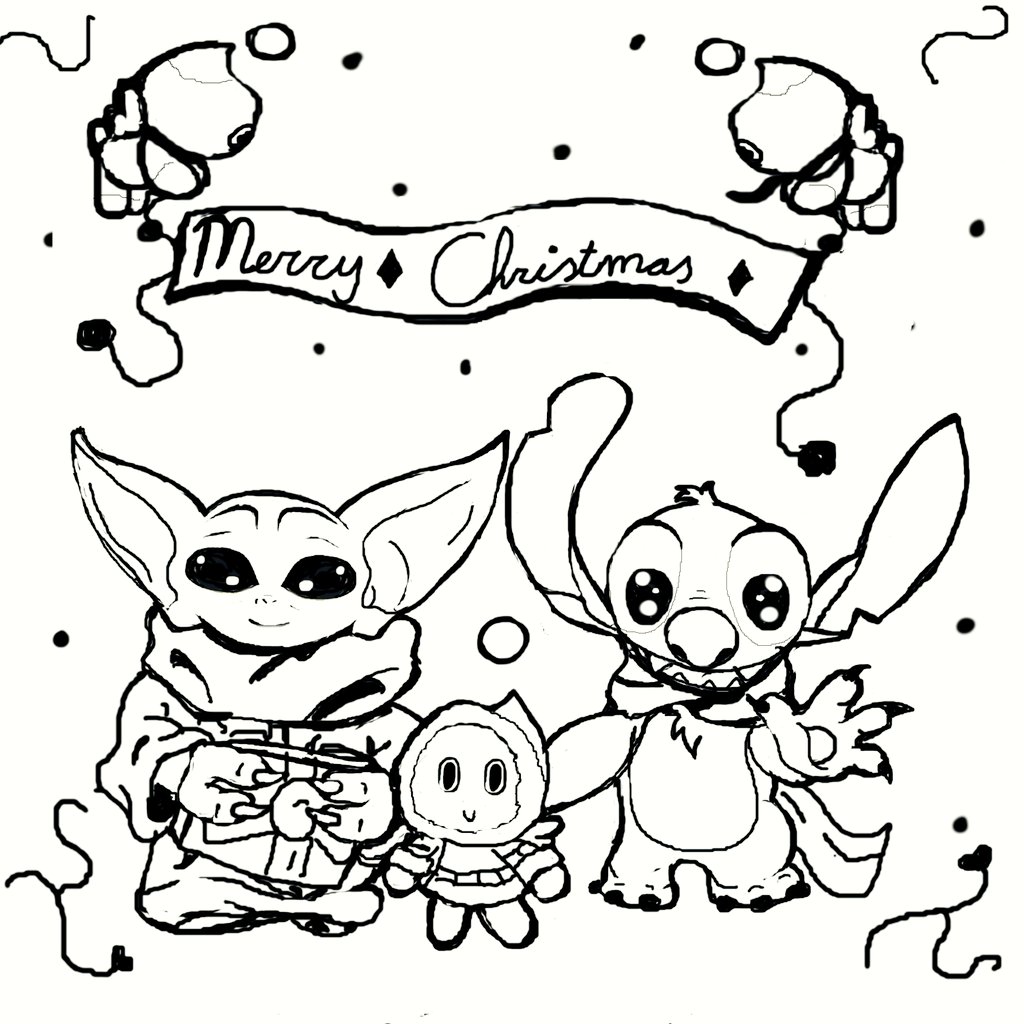 Phyllis artpage on x ââmerry christmas ââ âââeveryoneâââ enjoy âï artist digitalart disney yoda babyyoda stitch liloandstitch cutechibi kawaii merrychristmas christmas art lineart sonic chao animefan disneyland dnd