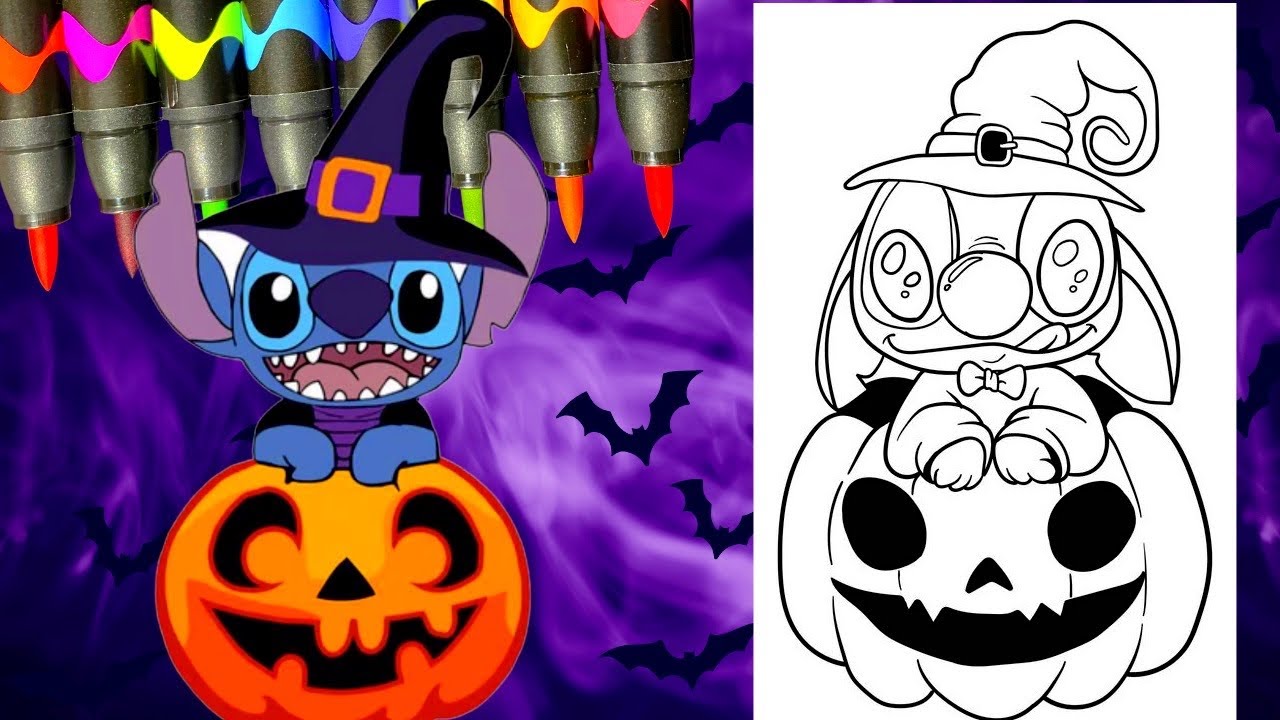 Coloring stitch in a pumpkin disney halloween coloring pages ð