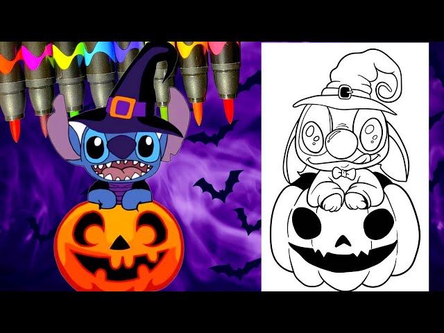 Coloring stitch in a pumpkin disney halloween coloring pages ð