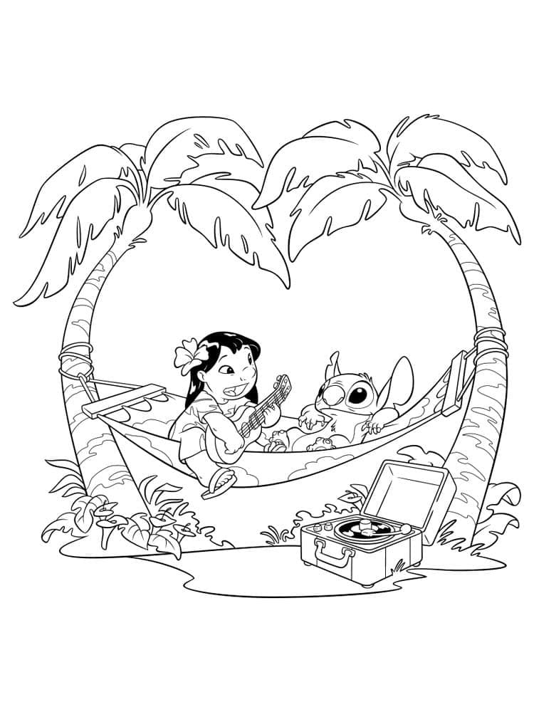 Lilo and stitch relaxing coloring page