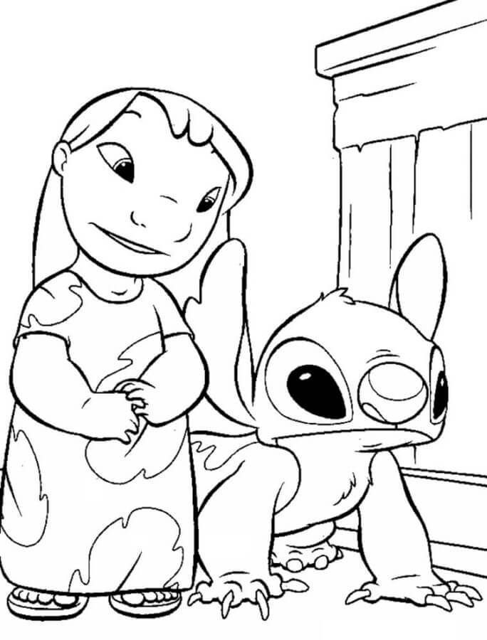 Lilo looking with stitch coloring page