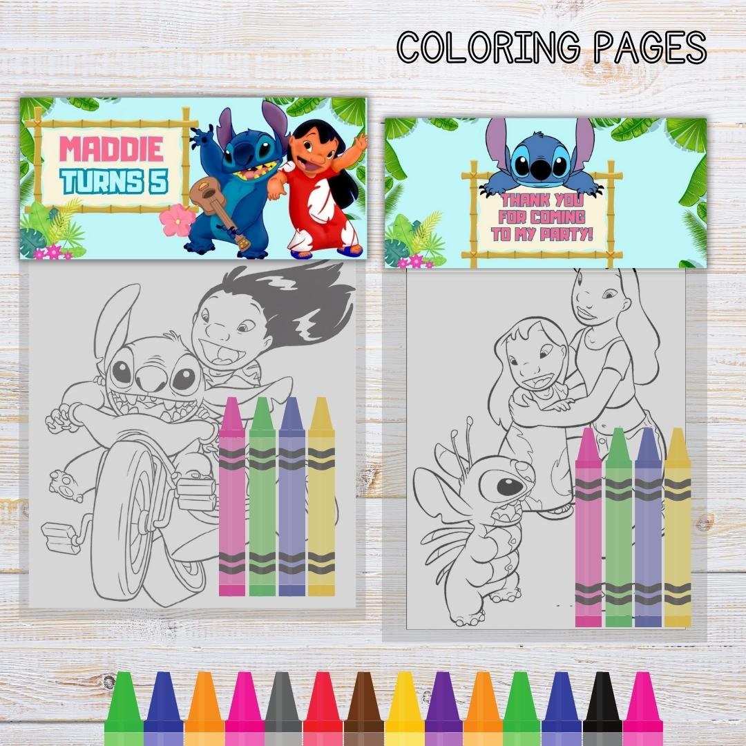 Lilo and stitch lilo and stitch mini coloring pages and crayons lilo and stitch birthday party favors lilo and stitch party supplies