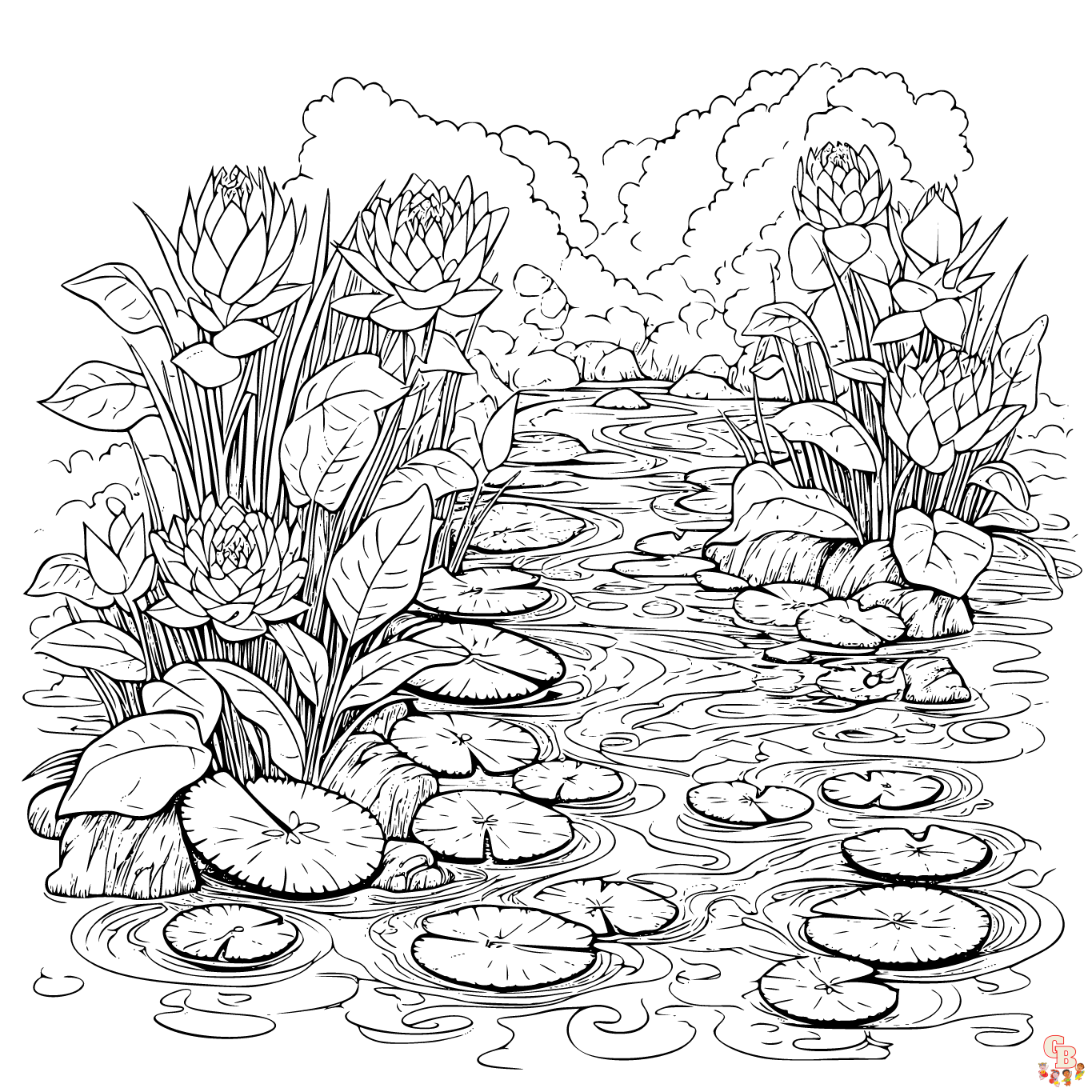 Printable lily pads coloring pages free for kids and adults