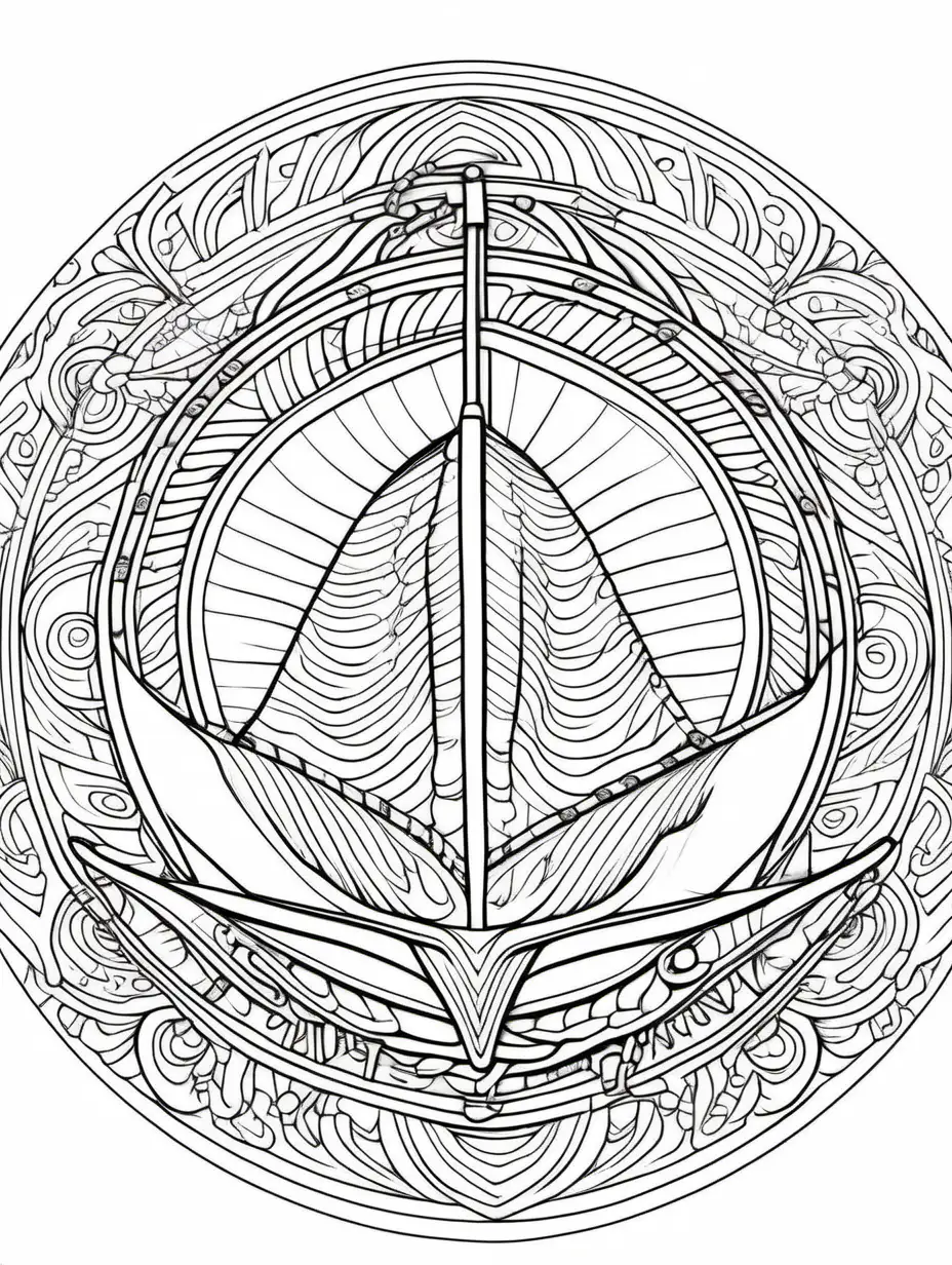 Mandala coloring page with motor boat relaxing fine line art for children muse