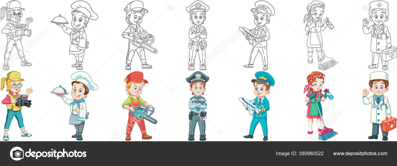 Coloring pages job people cartoon clipart set kids activity coloring stock vector by sybirko