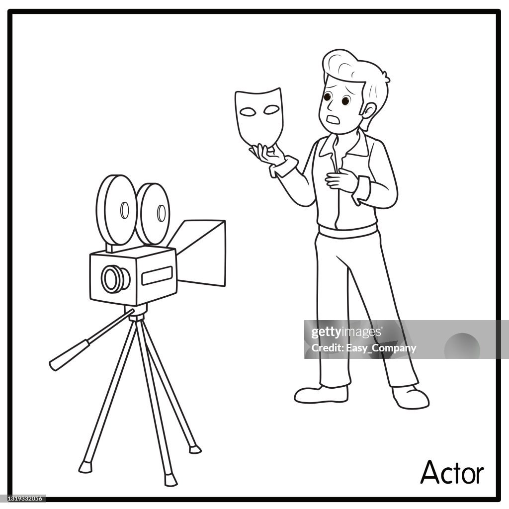 Vector illustration of actor isolated on white background jobs and occupations concept cartoon characters education and school kids coloring page printable activity worksheet flashcard high