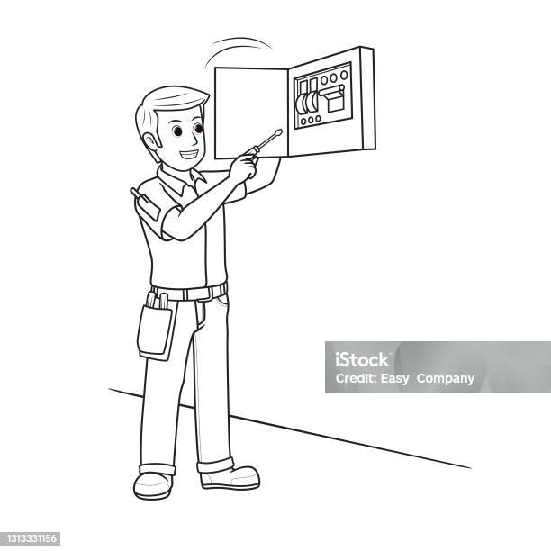 Vector illustration of mechanic isolated on white background jobs and occupations concept cartoon characters education and school kids coloring page printable activity worksheet flashcard stock illustration