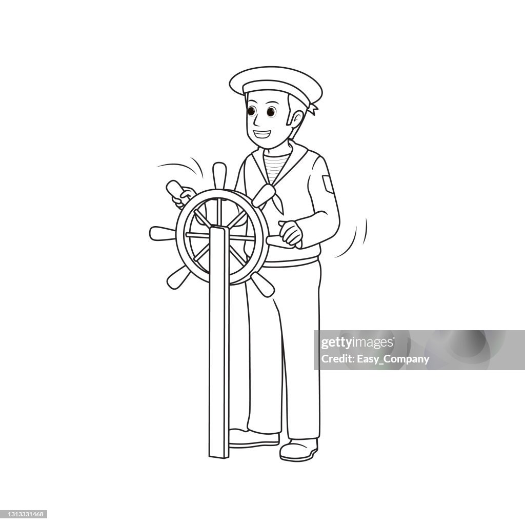 Vector illustration of sailor isolated on white background jobs and occupations concept cartoon characters education and school kids coloring page printable activity worksheet flashcard high