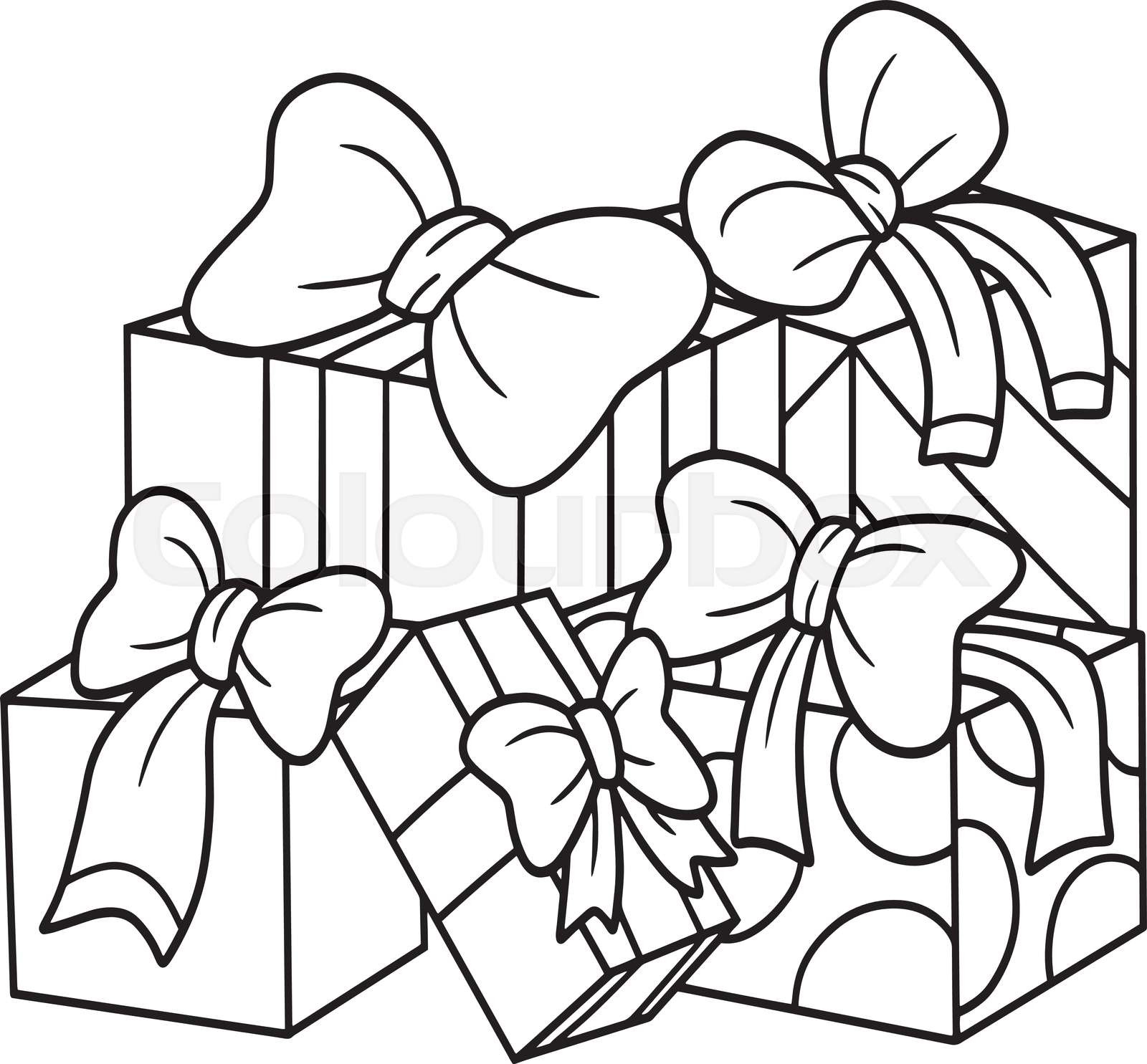 Christmas gifts isolated coloring page for kids stock vector