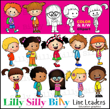 Line leaders clipart in color blackwhite lilly silly billy