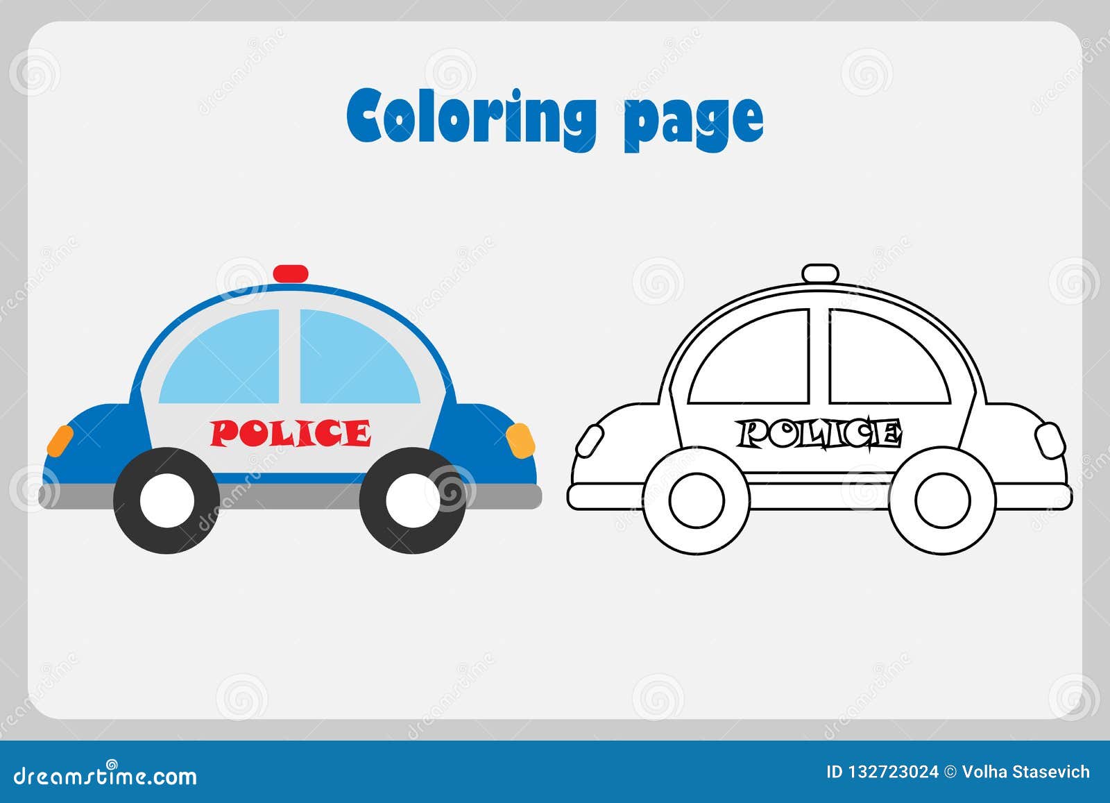 Police car in cartoon style coloring page education paper game for the development of children kids preschool activity stock illustration
