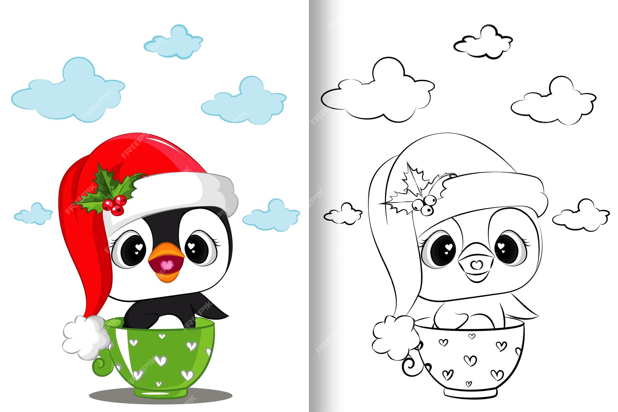 Premium vector funny winter penguin for coloring book line art design for kids coloring page