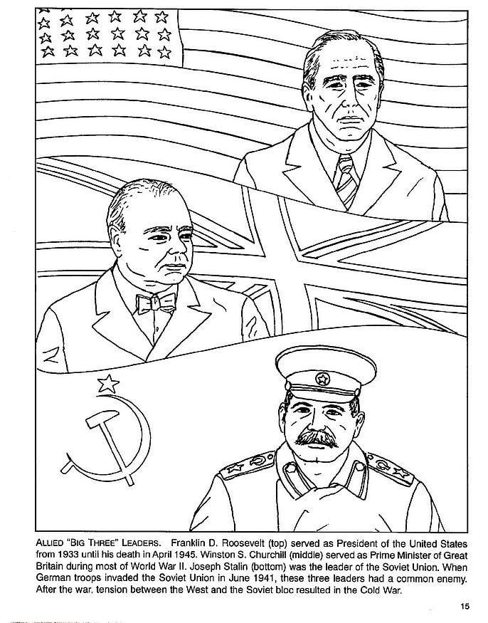 Coloring page roosevelt churchull stalin