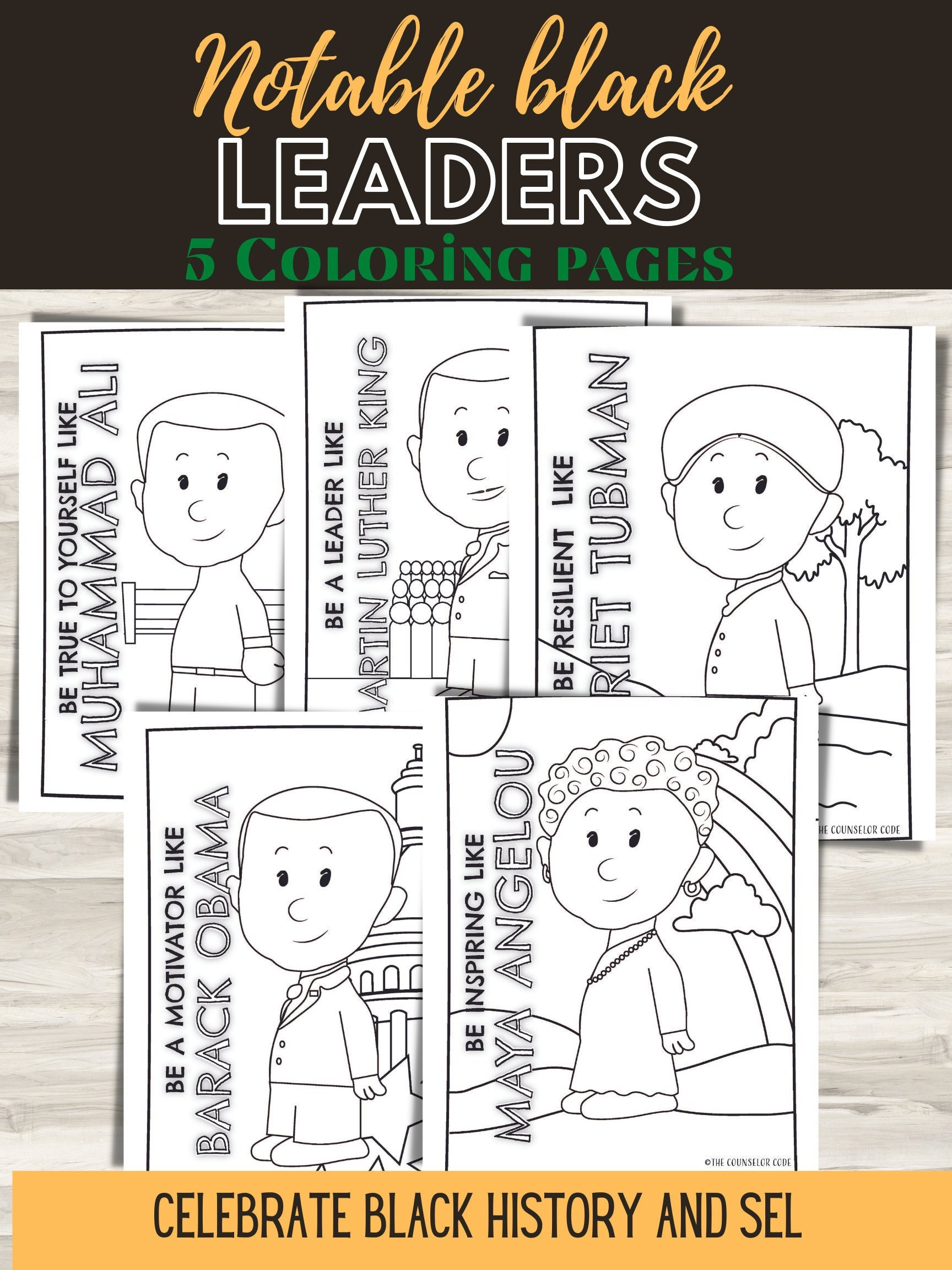 Notable black leaders coloring sheets black history month